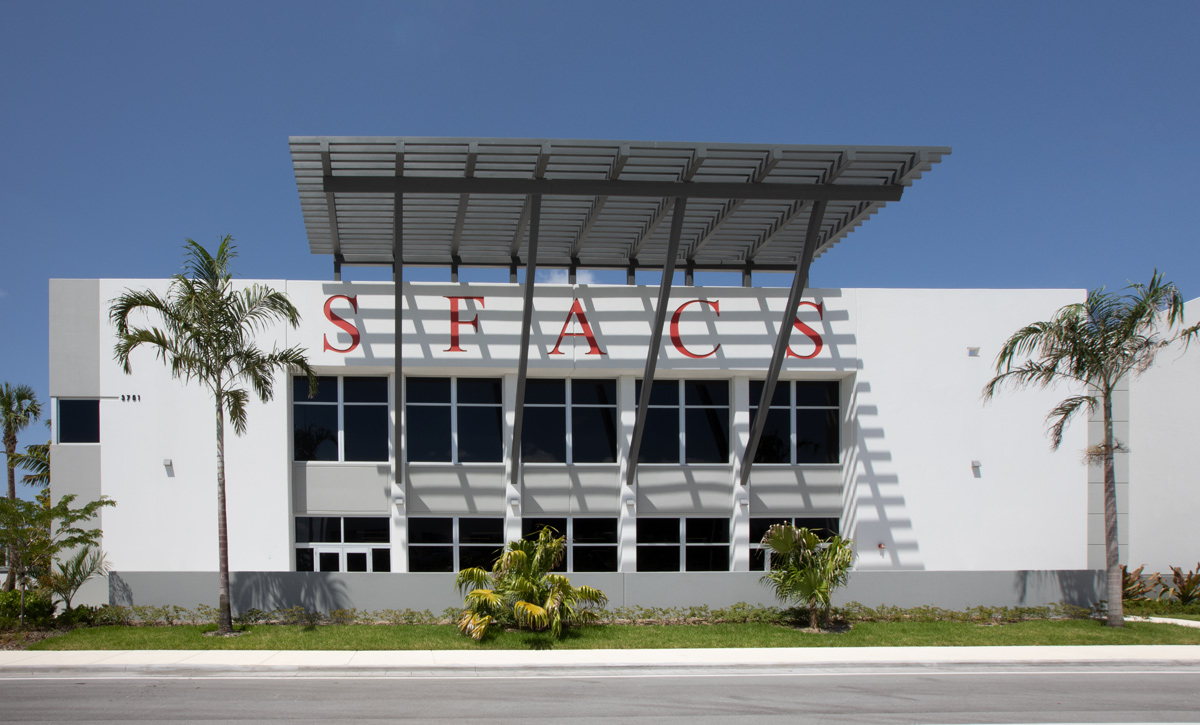 Architectural detail view of the South Florida Autism Charter School  in Miami FL.